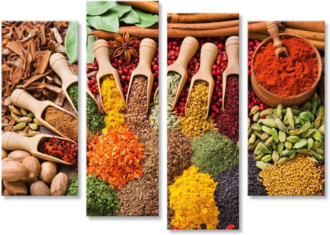 Bild auf Leinwand Bunte Komposition mit verschiedenen Gewürzen und Kräutern Wandbild Poster Leinwand