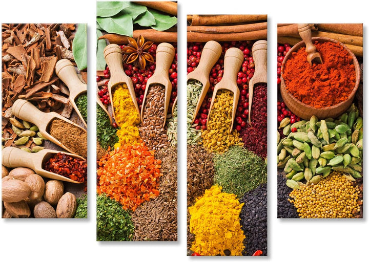 Bild auf Leinwand Bunte Komposition mit verschiedenen Gewürzen und Kräutern Wandbild Poster Leinwand