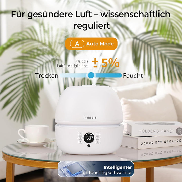 3L Luftbefeuchter Schlafzimmer mit Hygrostat, 7 Farben LED Licht & Fernbedienung, ultraleiser 20dB H