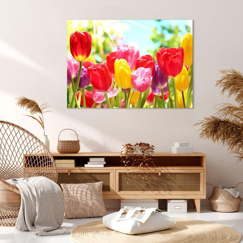 Bilder auf Leinwand 100x70cm Leinwandbild Tulpe Blume Garten Plantage Gross Wanddeko Bild Schlafzimm