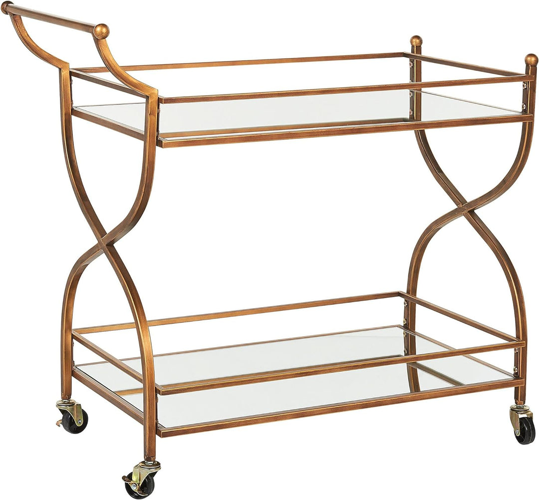 Küchenwagen Eisen gold Glasplatte Spiegeleffekt rechteckig 4 Rollen Griff Larino