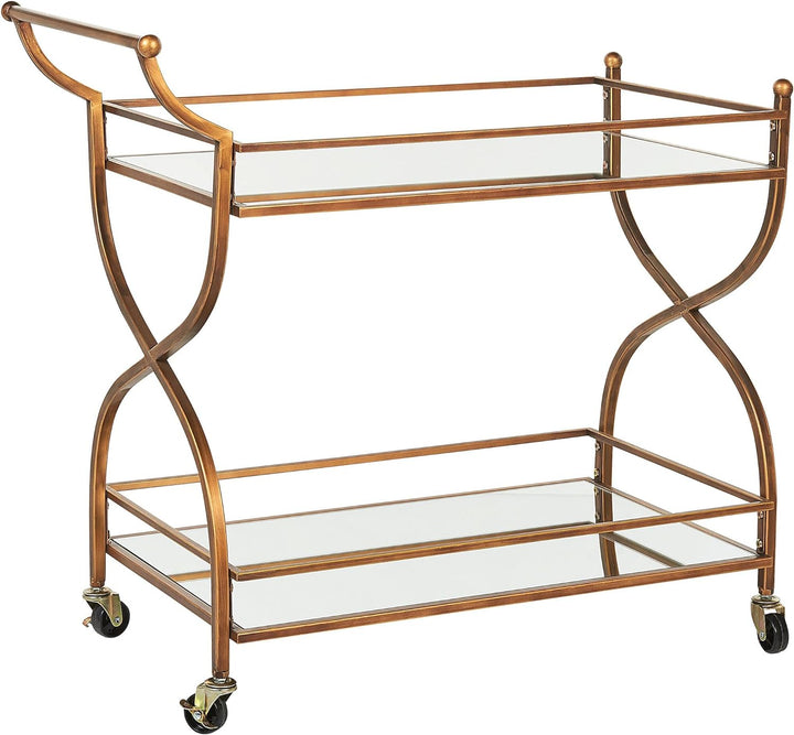 Küchenwagen Eisen gold Glasplatte Spiegeleffekt rechteckig 4 Rollen Griff Larino