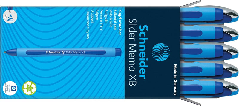 Schneider 150203 Slider Memo XB Kugelschreiber (mit Kappe, Strichstärke: XB) 10er Pack, blau, blau