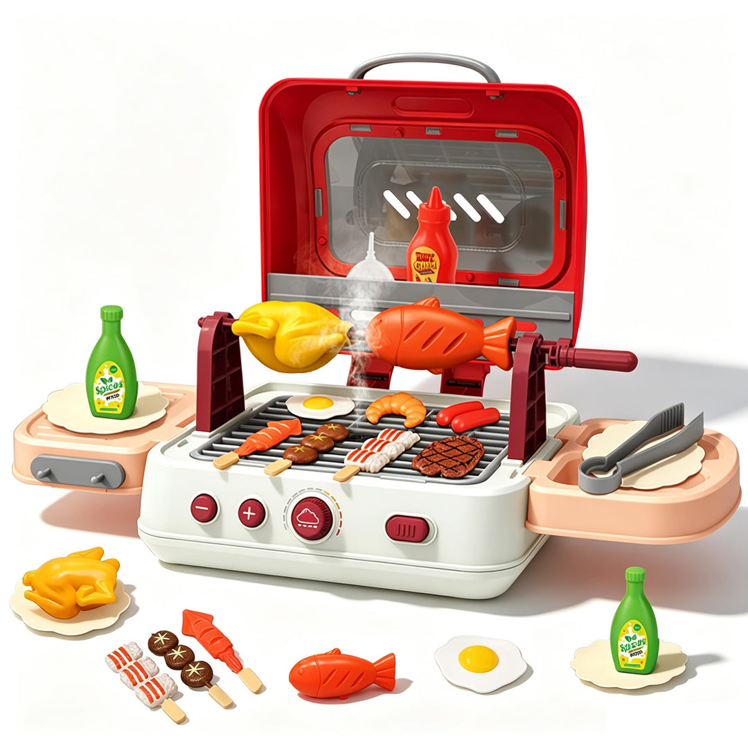 Grill-Spielzeugset für Kinder mit Rauchgeräuschen & Licht, Spielzeug-Lebensmittel & Küchenzubehör, i