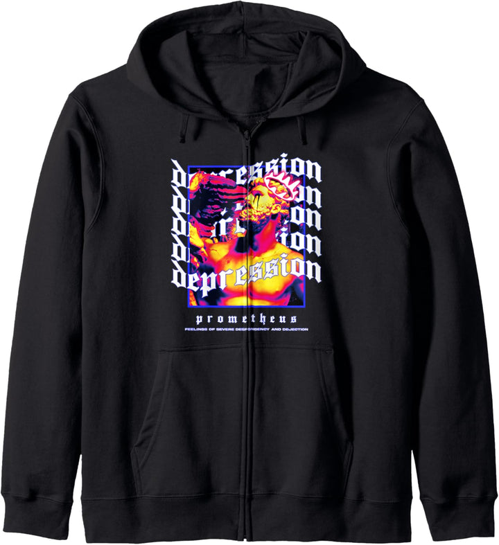 Prometheus Depression Greek - Sad Aesthetic Edgy Streetwear Kapuzenjacke