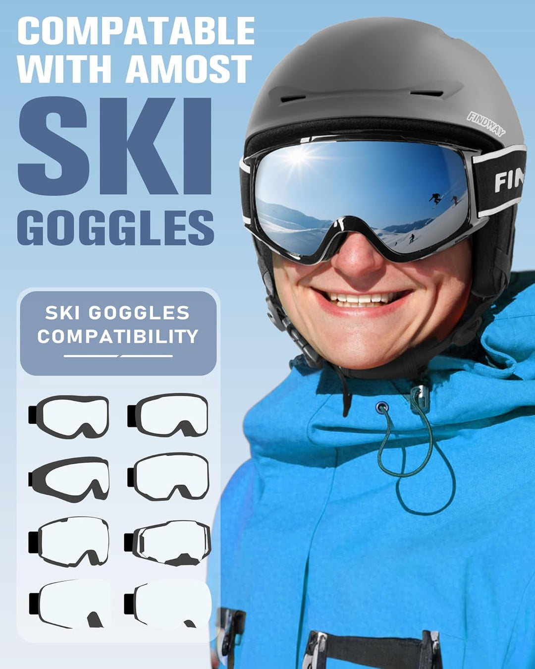 Findway Skihelm für Herren Damen,Unisex Schneesporthelm für Skifahren/Snowboard mit Belüftungssystem