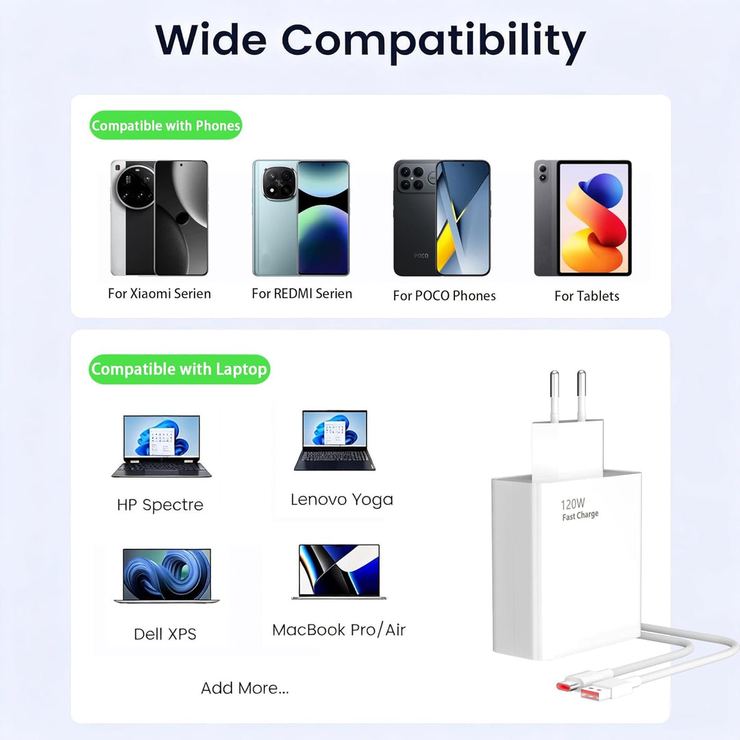 120W Hypercharge Type A Ladegerät für Redmi Note 15 14 13 12 11 Pro+ 5G | POCO Xiaomi Redmi 15T 14T
