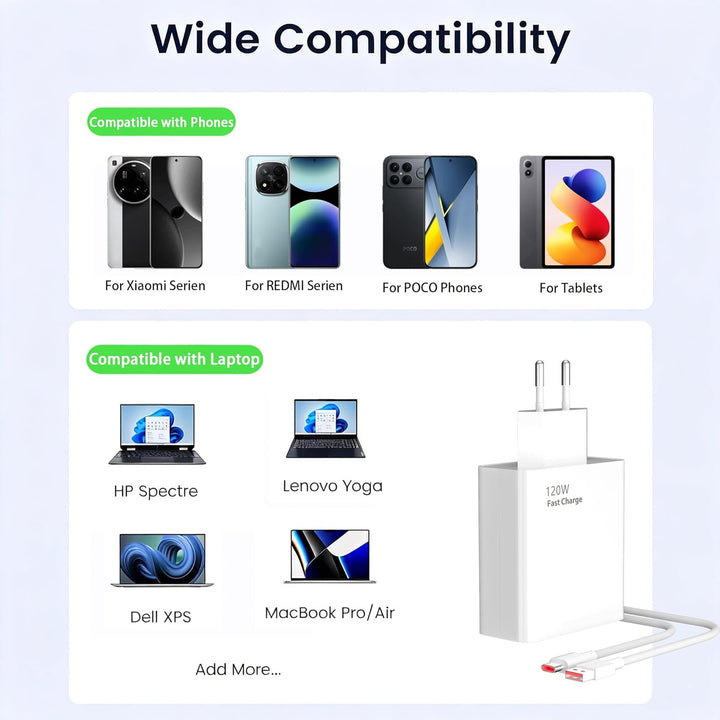 120W Hypercharge Type A Ladegerät für Redmi Note 15 14 13 12 11 Pro+ 5G | POCO Xiaomi Redmi 15T 14T
