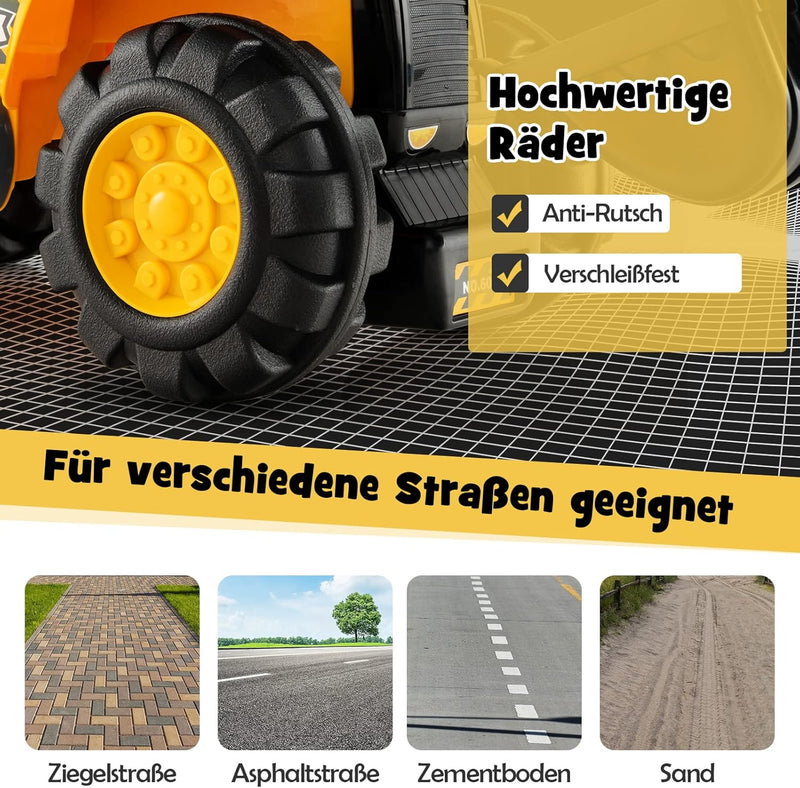 DREAMADE Bagger zum draufsitzen, Sitzbagger mit Schaufel & Helm & 3 Spiel-Steine, Aufsitzbagger mit