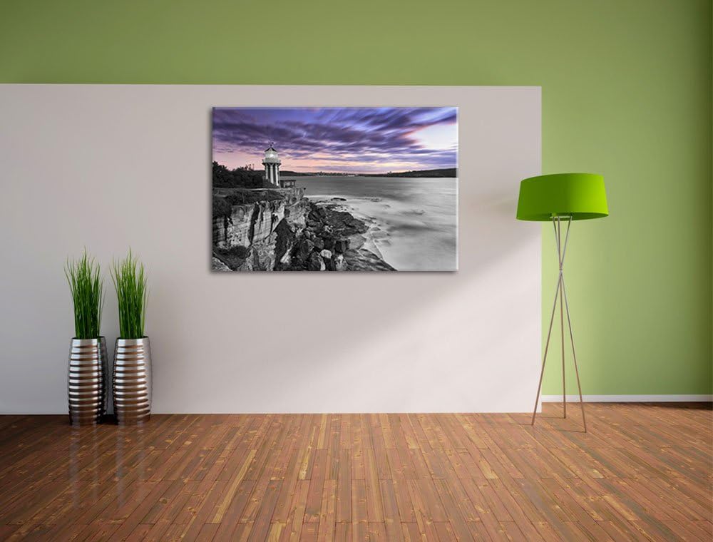 Leuchtturm an Klippe schwarz/weiss Format: 100x70 auf Leinwand, XXL riesige Bilder fertig gerahmt mi