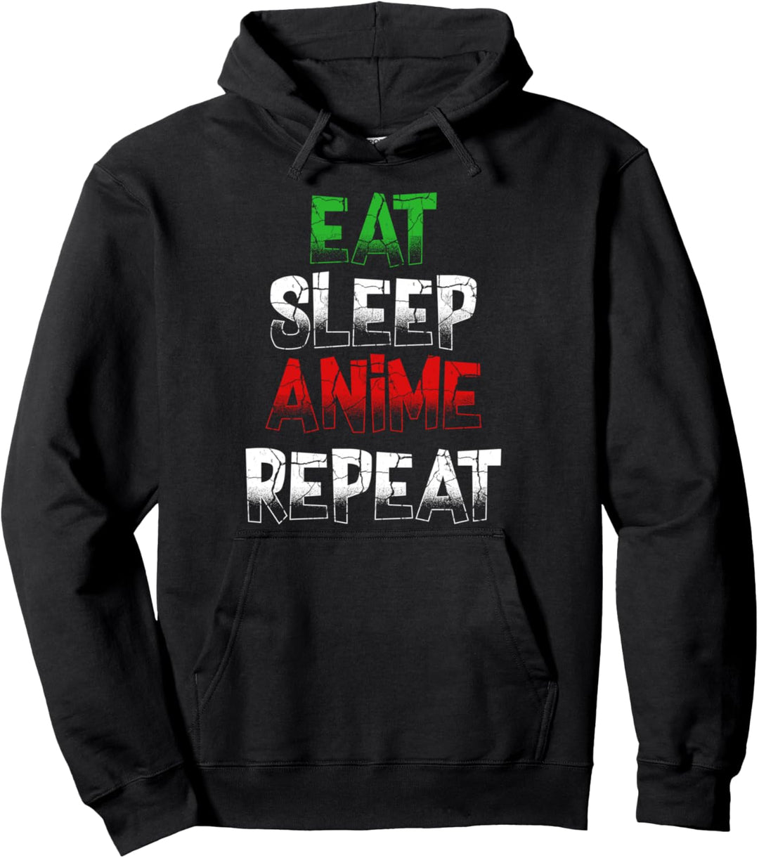 Eat Sleep Anime Repeat Kawaii Otaku Manga Japan Fan Kanji Pullover Hoodie