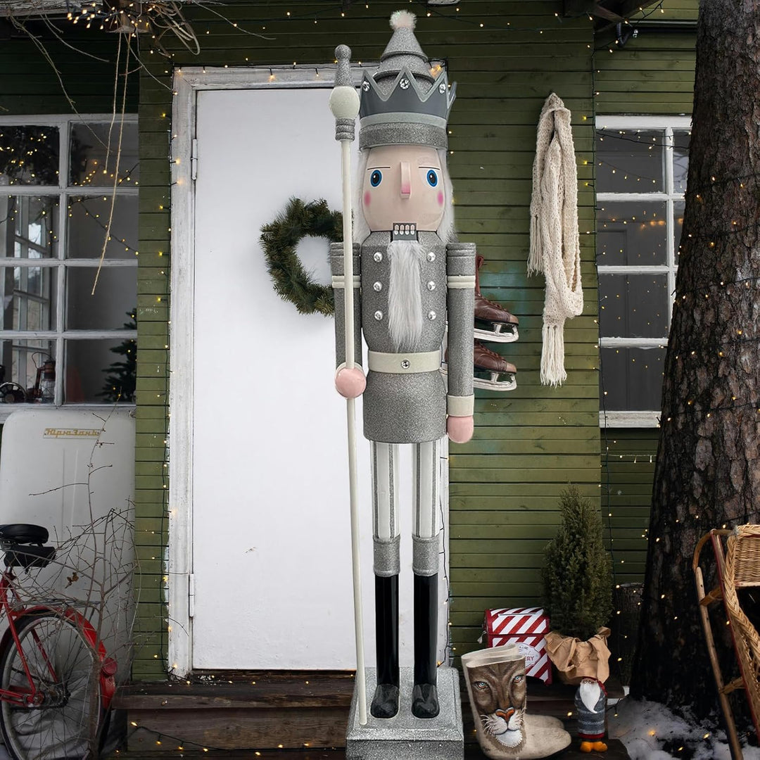 CDL Nussknacker, 1.8 m hoch, lebensgross, gross, mit Glitzer, Weihnachten, Holz, Königs-Ornament auf