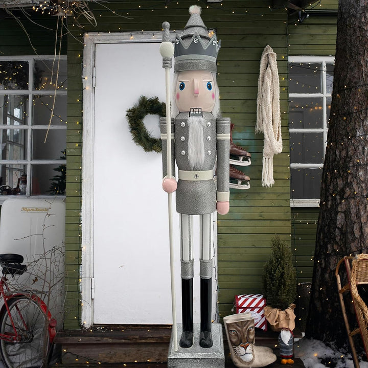 CDL Nussknacker, 1.8 m hoch, lebensgross, gross, mit Glitzer, Weihnachten, Holz, Königs-Ornament auf