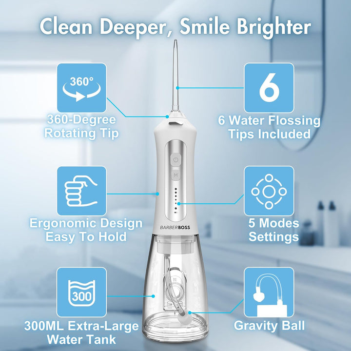 BarberBoss Water Flosser, Plaque-Entferner für Zähne, Munddusche, elektrischer Zahnseide-Apparat, Za