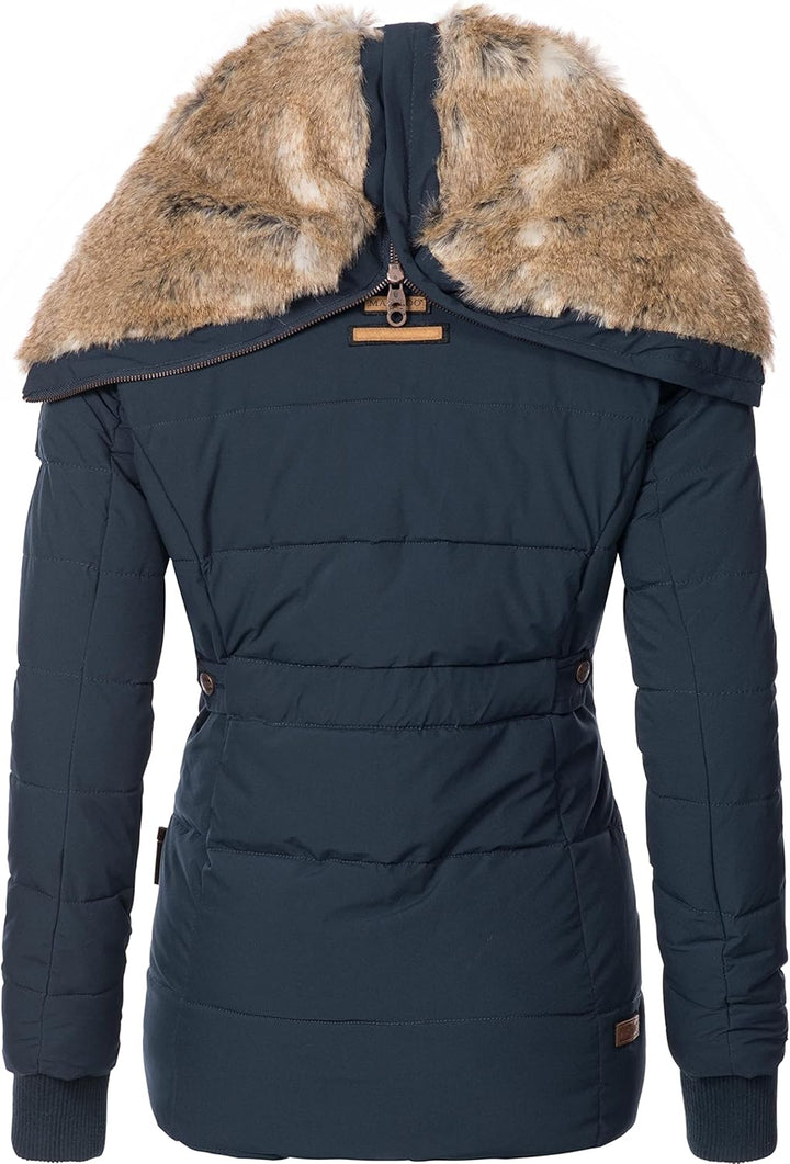 MARIKOO Damen Winterjacke warme Steppjacke mit Kunstfell Innenfutter Nekoo XS-3XL S Blau, S Blau