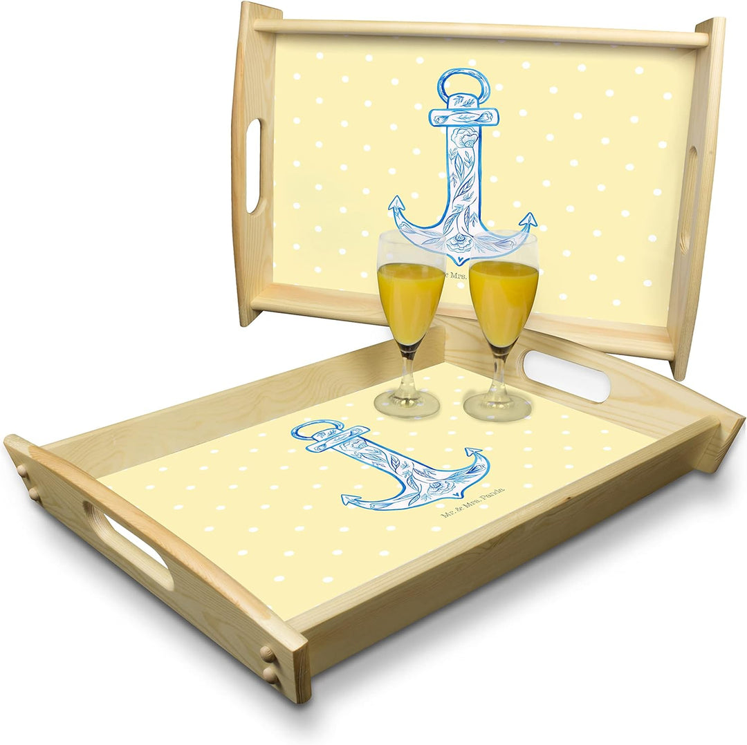 Mr. & Mrs. Panda Tablett Anker Blau - Geschenk, sofatablett, Sofa, aus Holz, Lustige Sprüche, für Be