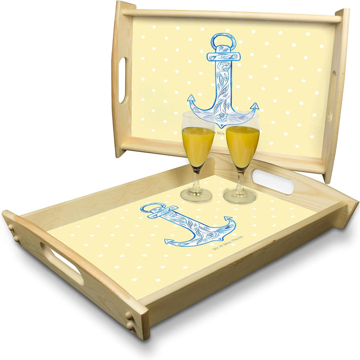 Mr. & Mrs. Panda Tablett Anker Blau - Geschenk, sofatablett, Sofa, aus Holz, Lustige Sprüche, für Be