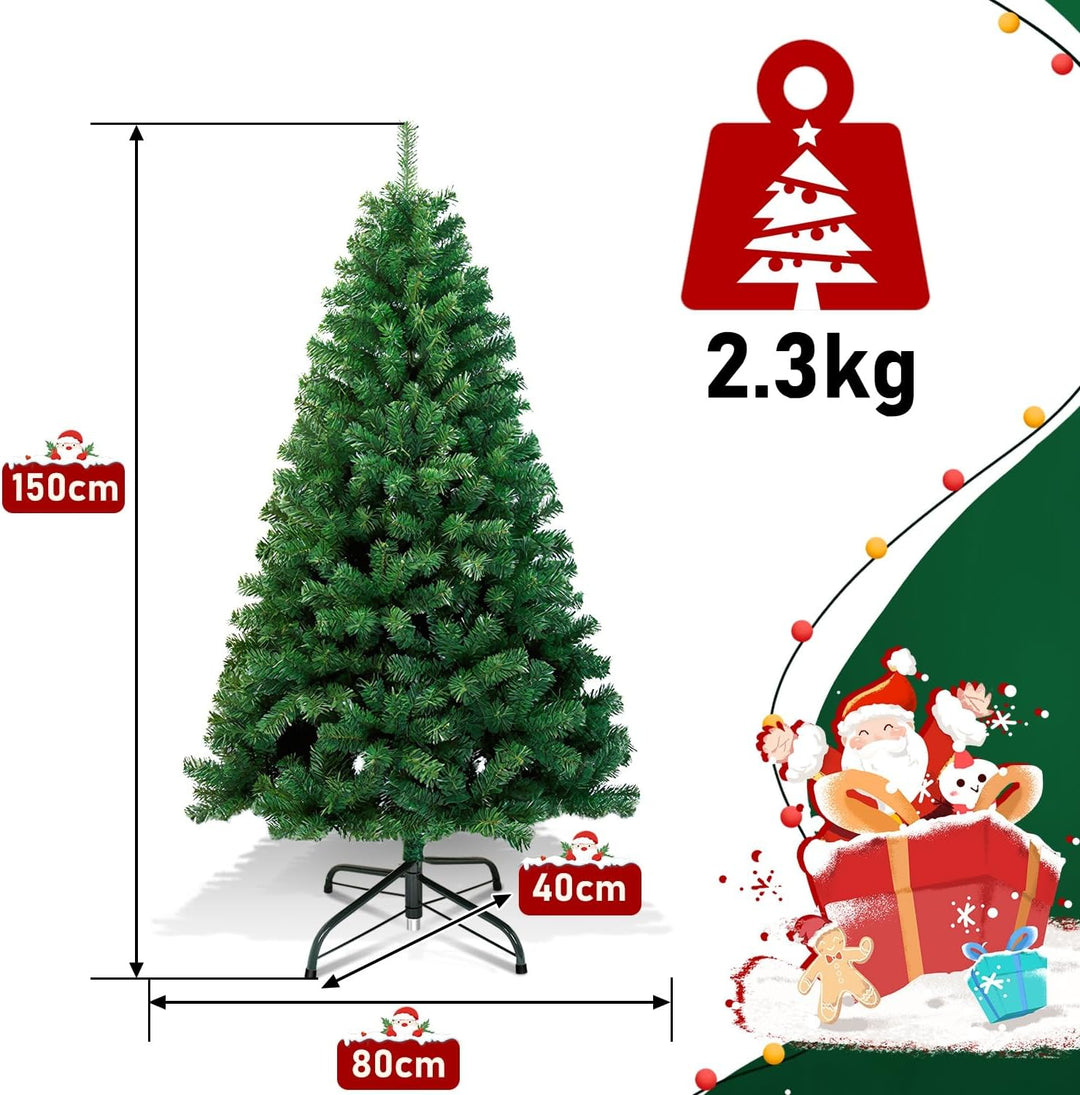 Gimisgu künstliche Weihnachtsbaum, 150cm PVC Künstlicher Christbaum mit 350 Spitzen, Einfacher Aufba