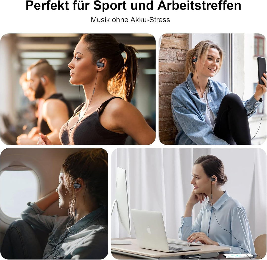 Open Ear Kopfhörer mit Kabel SportKopfhörer mit Verstellbarer Ohrbügel Mikrofon & Lautstärkeregler 3