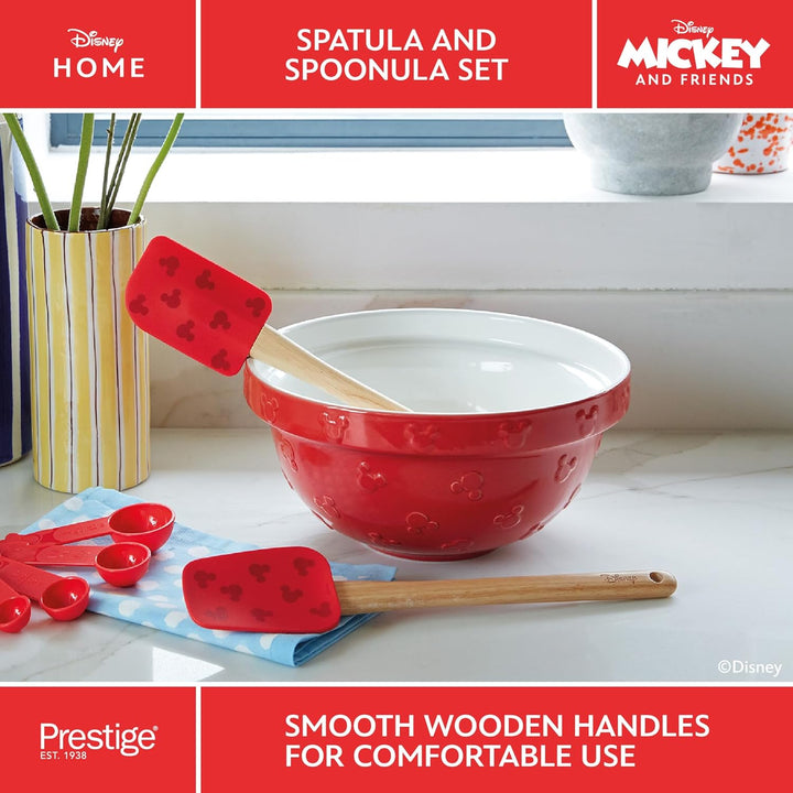 Prestige New Disney Bake with Mickey Mouse Set aus 2 Silikonspateln mit Holzgriffen, Löffelspatel un