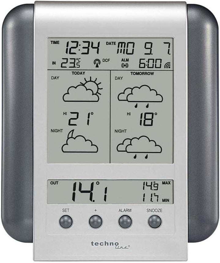 Technoline, Meteotronic Wetterstation WM 5412, Silber, 2-teilig bestehend aus Station und Sensor, 13
