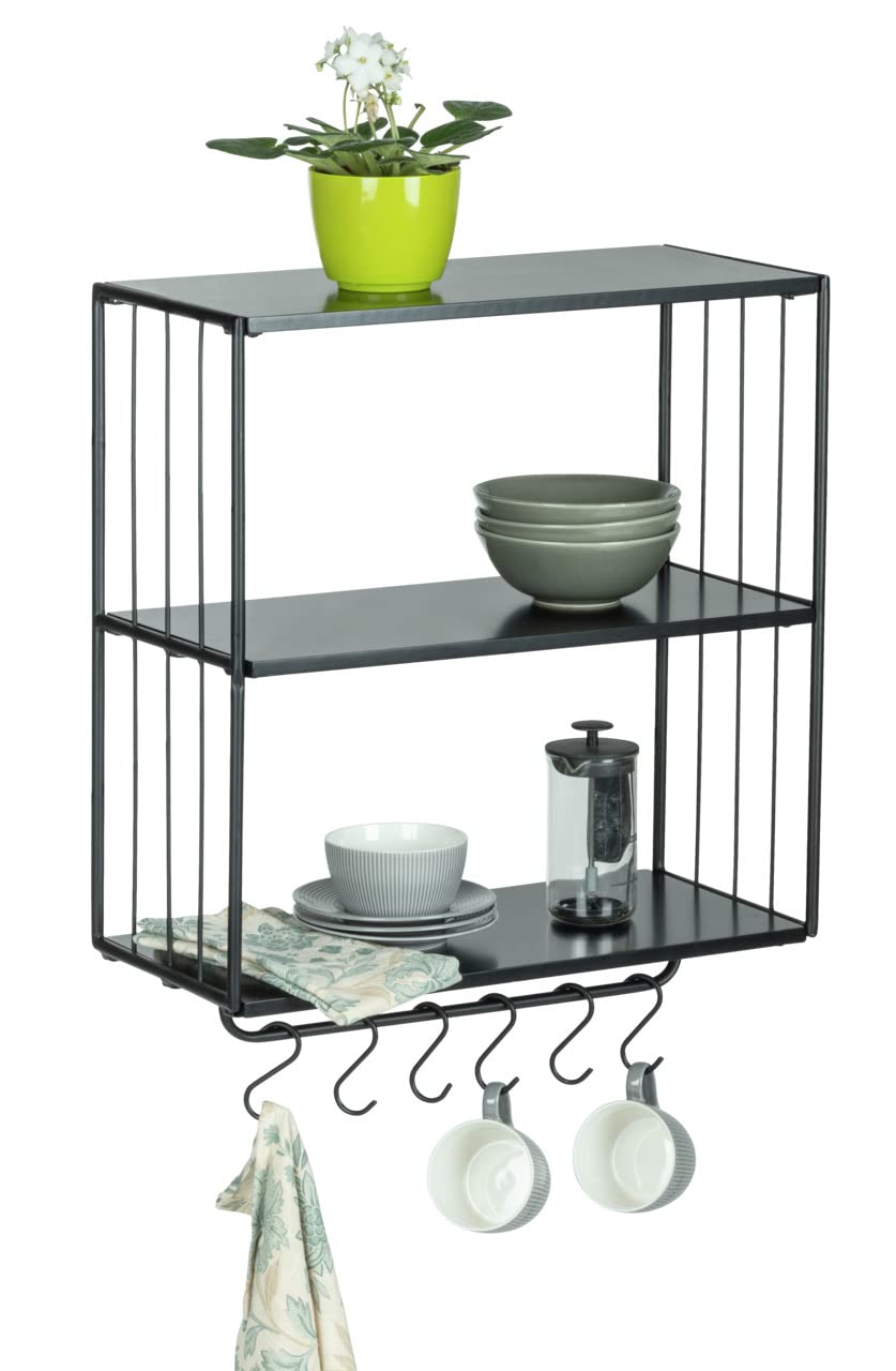 WENKO Wandregal Industrial, 3 Etagen, modernes Regal im Industrie-Stil mit Hakenleiste für Handtüche