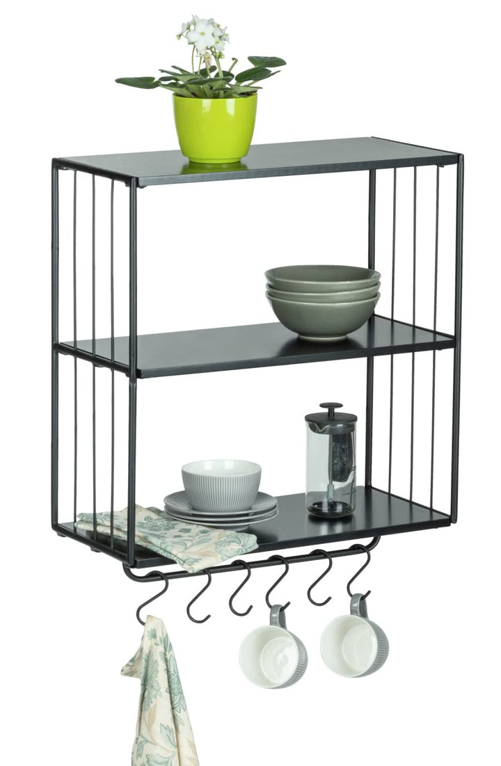 WENKO Wandregal Industrial, 3 Etagen, modernes Regal im Industrie-Stil mit Hakenleiste für Handtüche