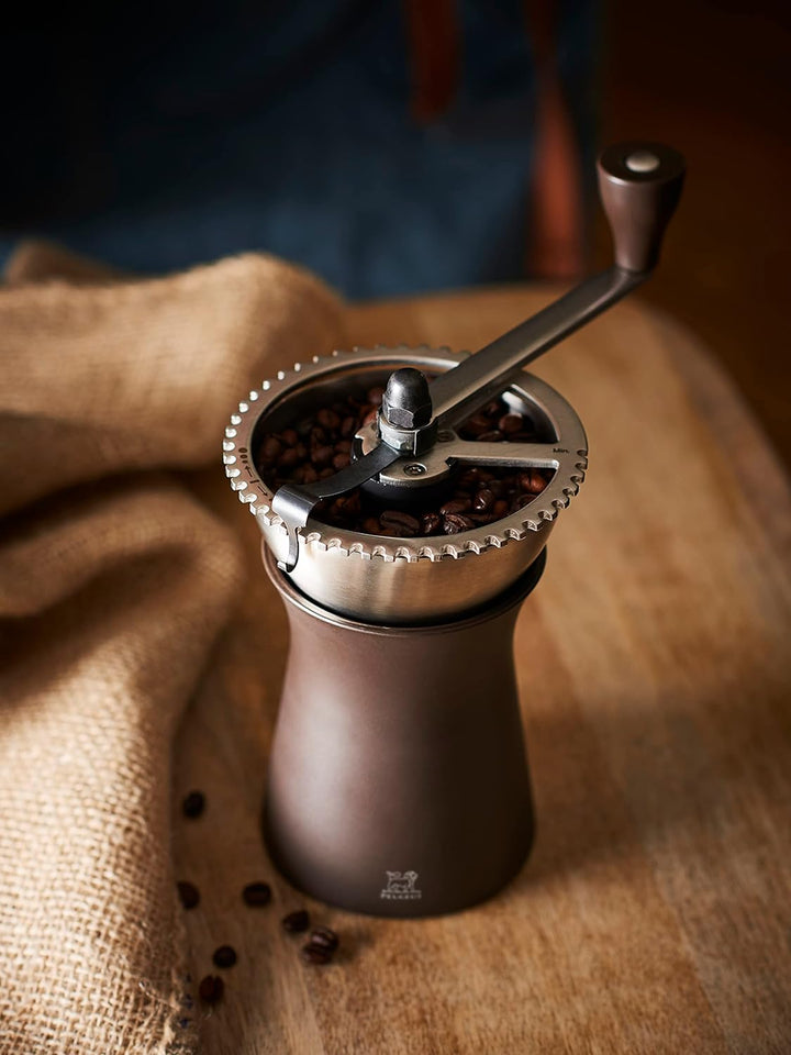 Peugeot Kaffeemühle Kronos 19 cm Schokolade I Hochwertige Kaffeemühle manuell aus robustem Edelstahl