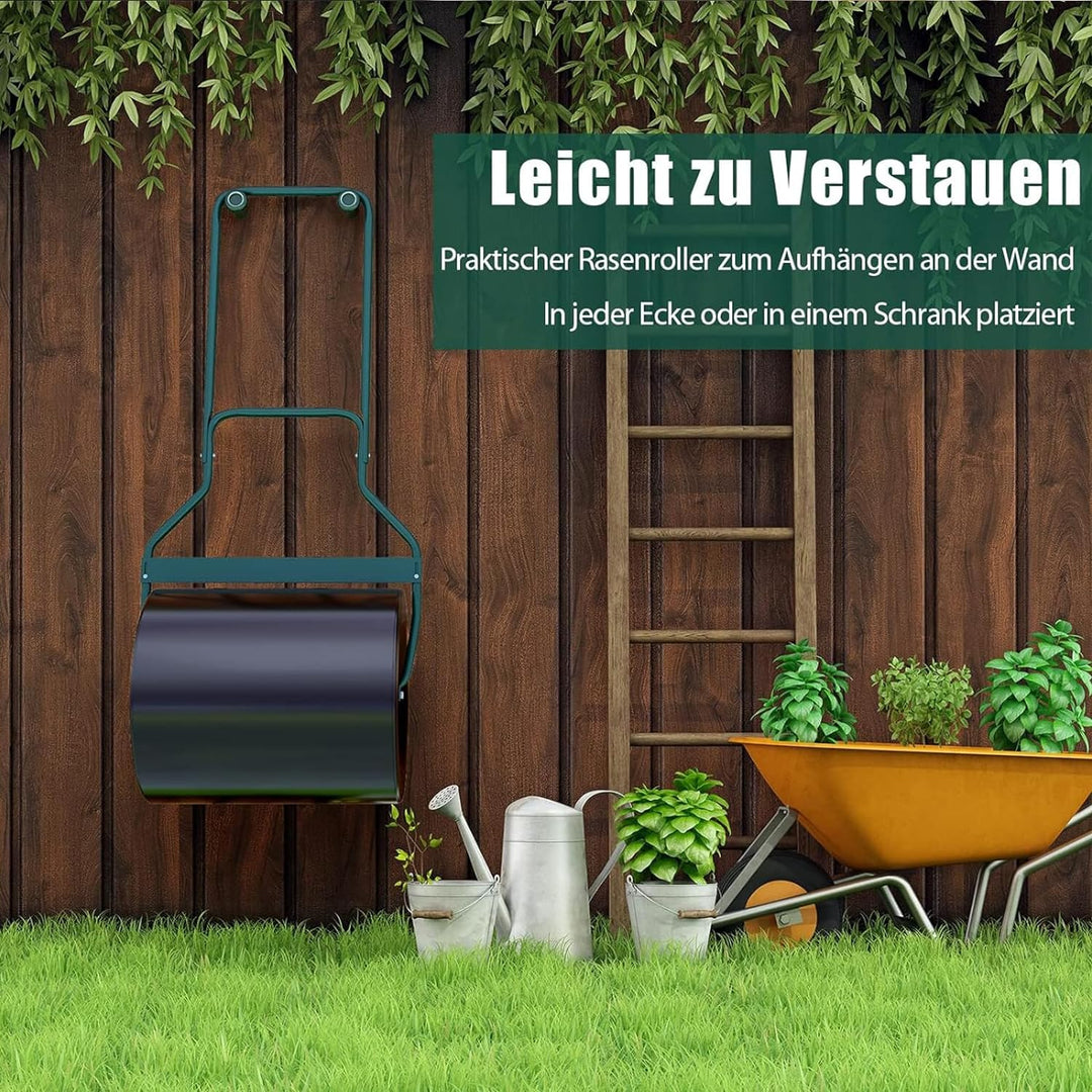GOPLUS Garten Rasenwalze mit Schmutzabweiser, 60L Handwalze befüllbar mit Wasser & Sand, Ø 40CM Gart