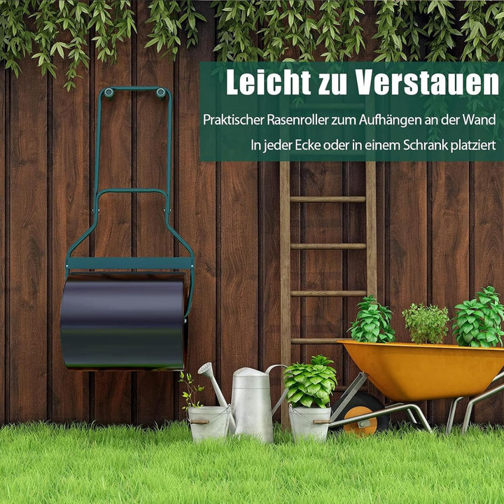 GOPLUS Garten Rasenwalze mit Schmutzabweiser, 60L Handwalze befüllbar mit Wasser & Sand, Ø 40CM Gart