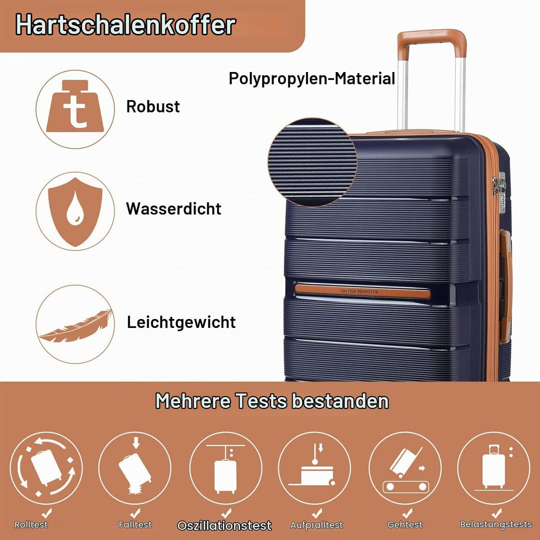 British Traveller Koffer Trolleys Set Hartschalenkoffer Reisekofferset 100% PP Handgepäck Rollkoffer