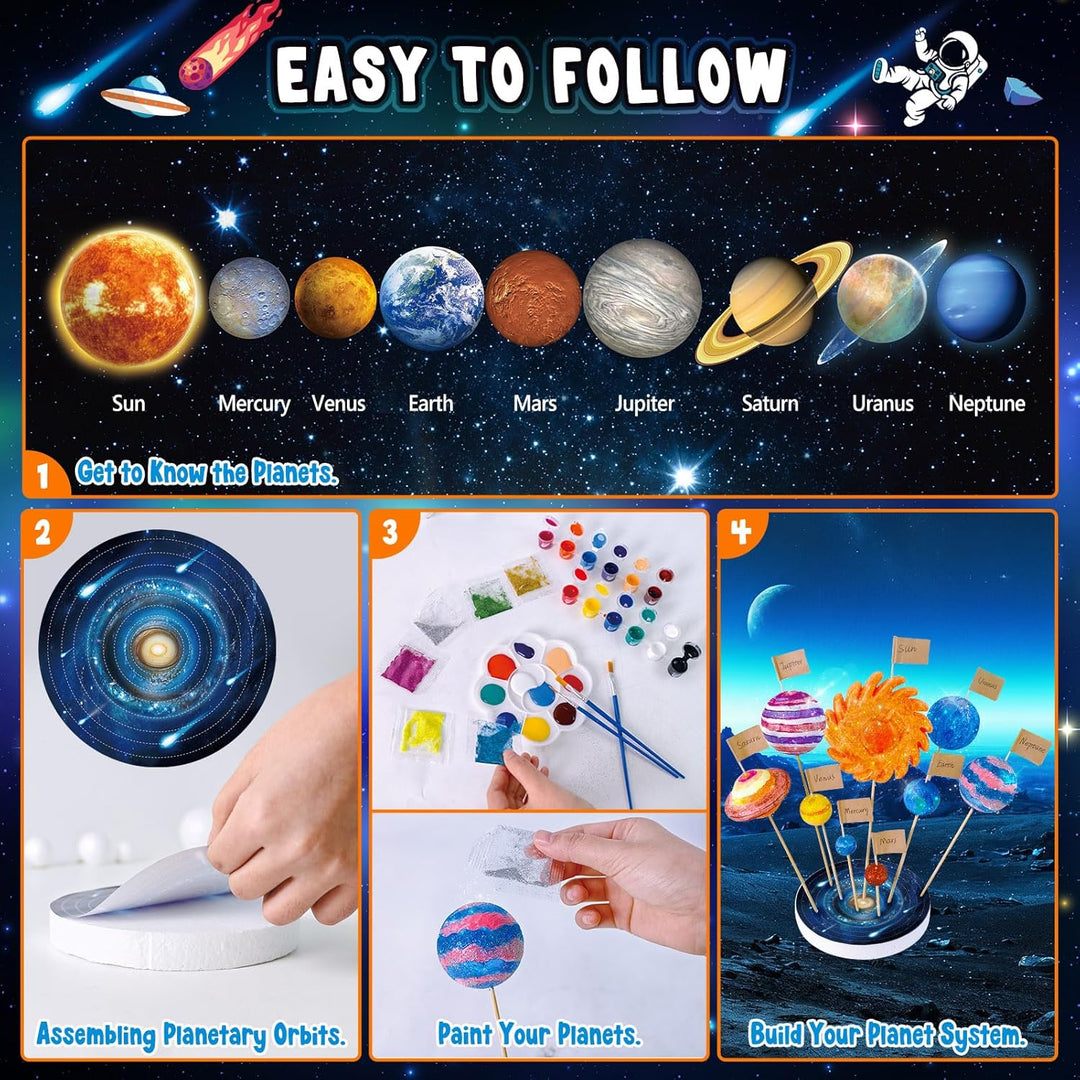 UNGLINGA Solar System Modell Bausatz mit 9 Schaumstoffkugeln, Planeten zum Bemalen DIY Kinder Spielz