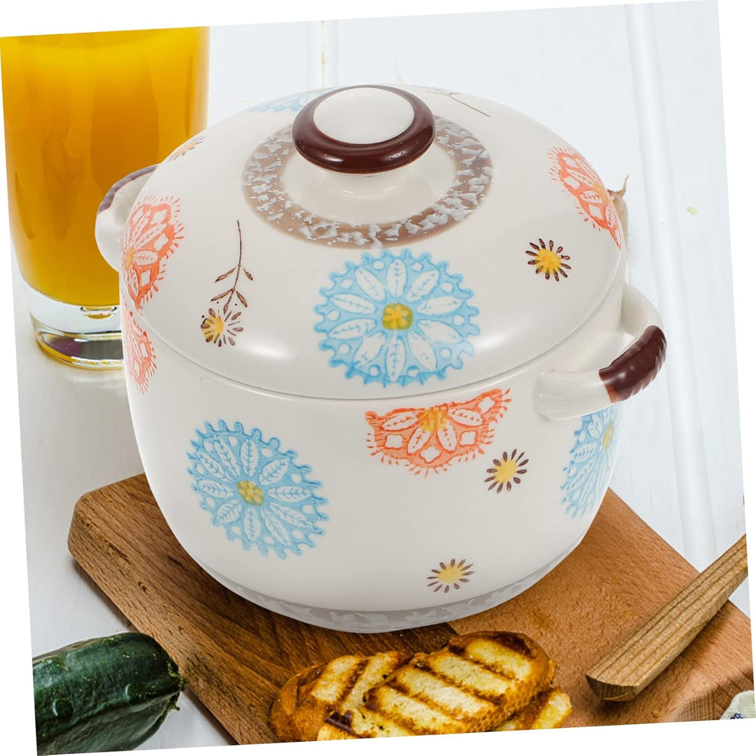 Cabilock Keramik Eintopfbecher mit Deckel 450ml und 1000ml Hitzebeständig und Einfaches Design für H