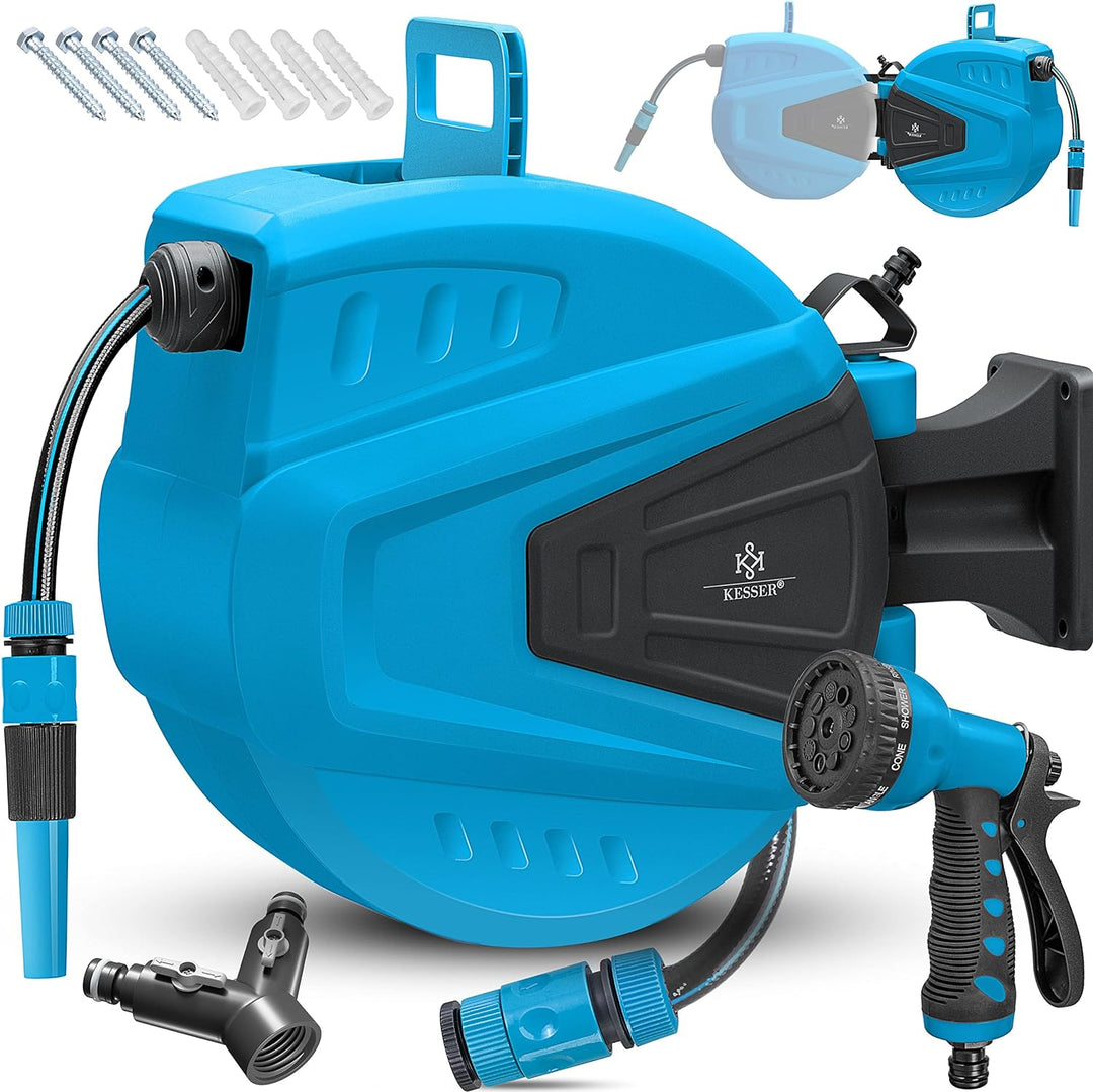 KESSER® Schlauchtrommel Wasser 30+2m Schlauchaufroller Inkl. 2-Wege-Verteiler + Multi-Handbrause Was