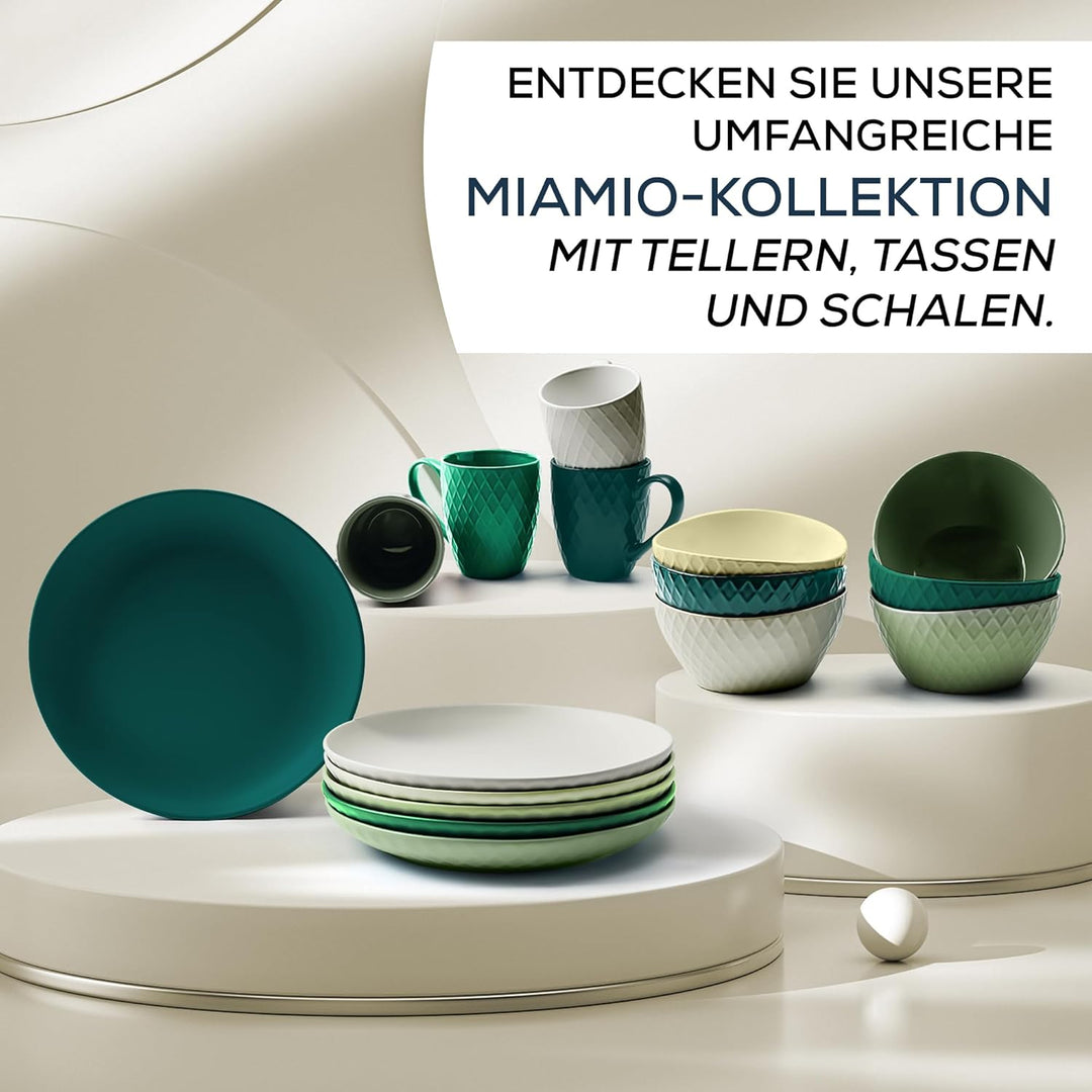 MIAMIO - 6er Geschirrset/Teller Set modern aus Keramik für 6 Personen - Palmanova Kollektion (Grün,