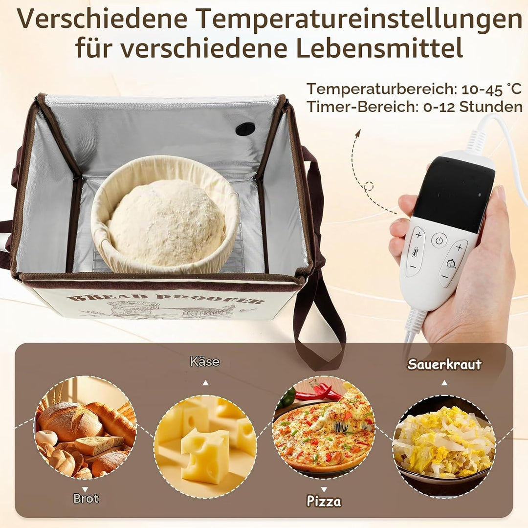 Brot Gärbox mit 3-seitiger Beheizung, NTC-Temperatursensor und Metallablage, 36L Faltbare Teiggärbox
