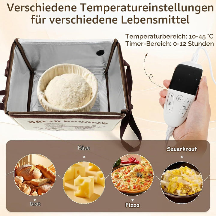 Brot Gärbox mit 3-seitiger Beheizung, NTC-Temperatursensor und Metallablage, 36L Faltbare Teiggärbox