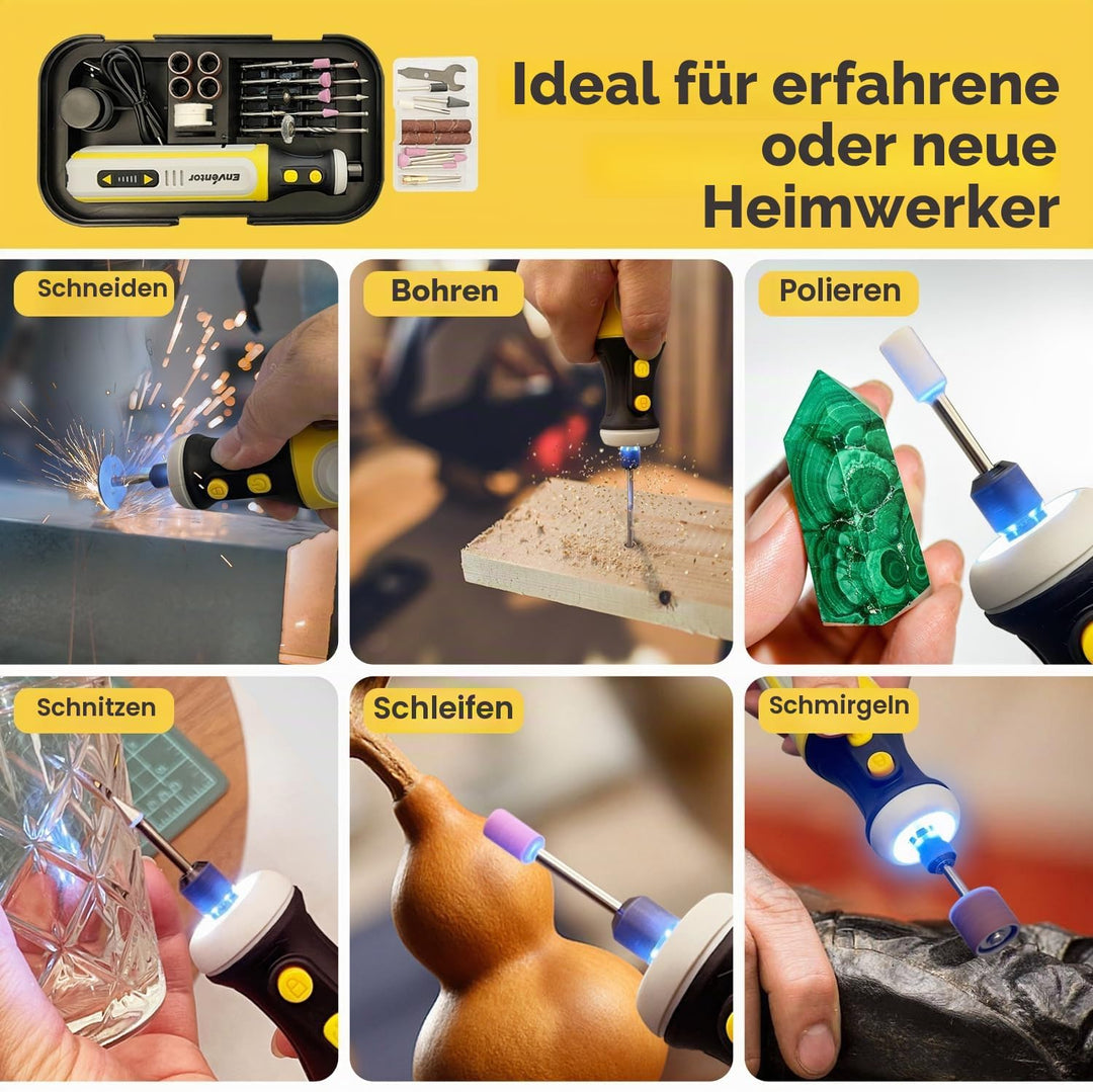 ENVENTOR Mini Multifunktionswerkzeug Akku, 8V Rotationswerkzeug mit 80 Zubehör, 5000-28000RPM, 5 Ein