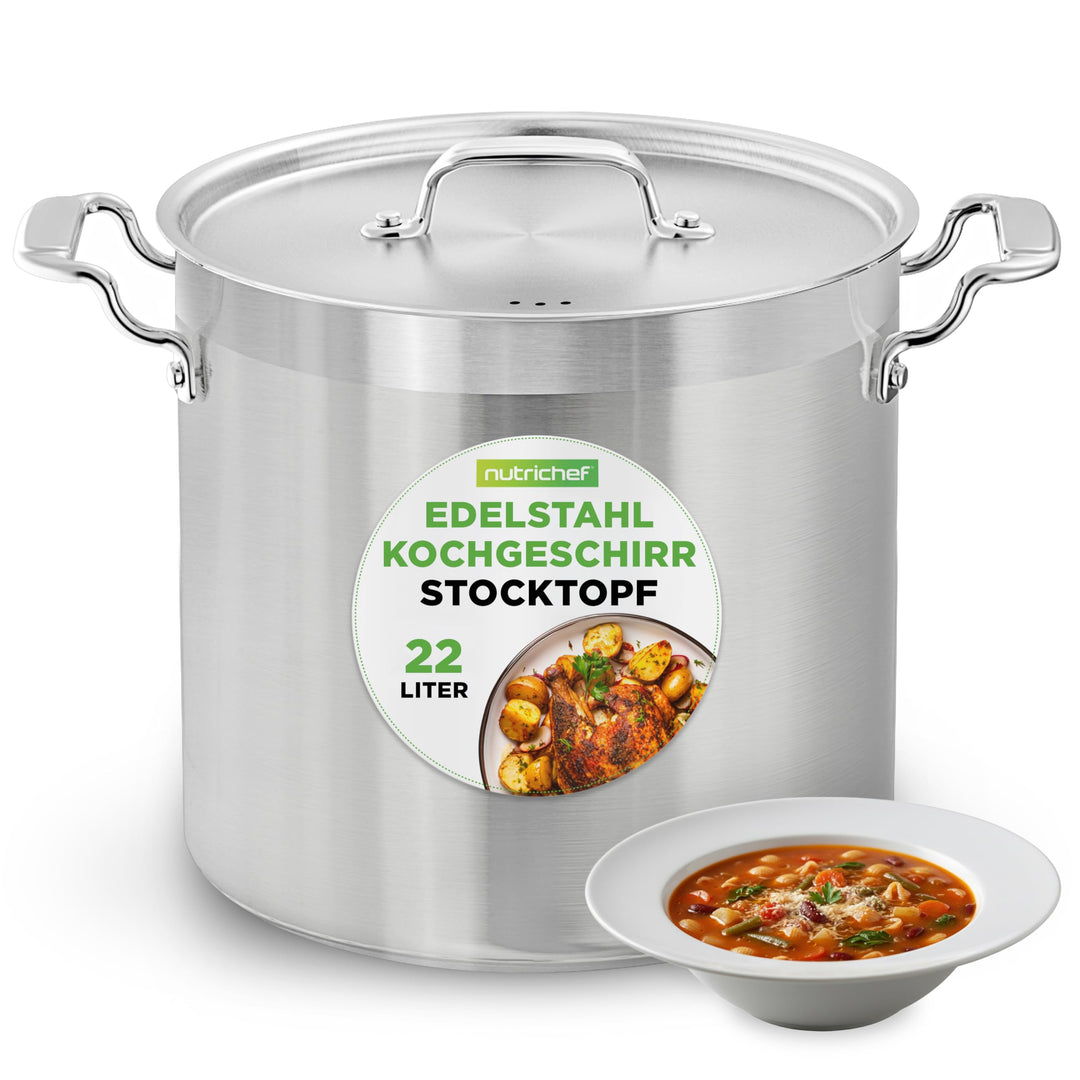 NutriChef Kochtopf Gross, 23L- Ø 34cm, Suppentopf Edelstahl Induktion für Alle Herdarten Geeignet, S
