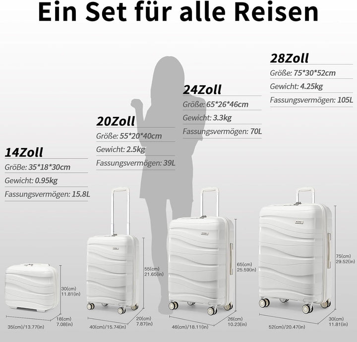 KONO Handgepäck Koffer Trolleys 55cm Leicht Hartschalenkoffer Reisekoffer mit 4 Rollen und TSA Schlo