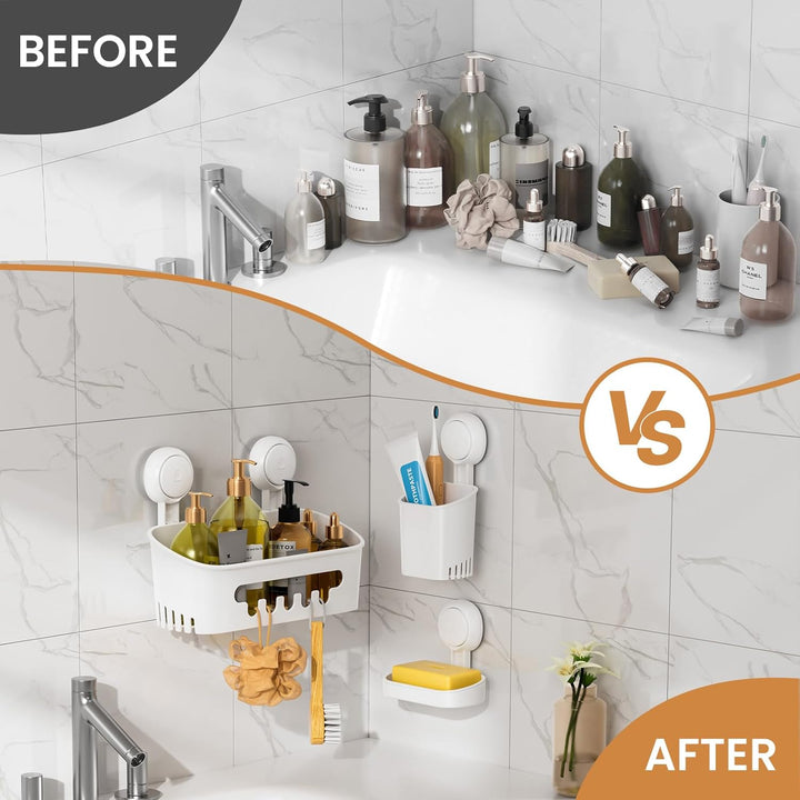 LEVERLOC Duschablage ohne Bohren mit Saugnapf Stabiles Badezimmer Regal aus Edelstahl, Wasserdicht &