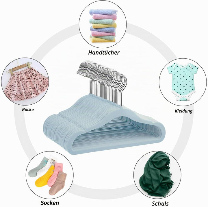 Mangokit Basics Kids Velvet Hangers 50 Pack, Anti-Rutsch-Baby-Bügel, platzsparende Nursery Kleiderbü