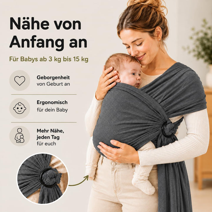 SKY & ZEN Baby Tragetuch Neugeborene ab Geburt – Elastisches Babytragetuch bis 15 kg – Vorgebunden o