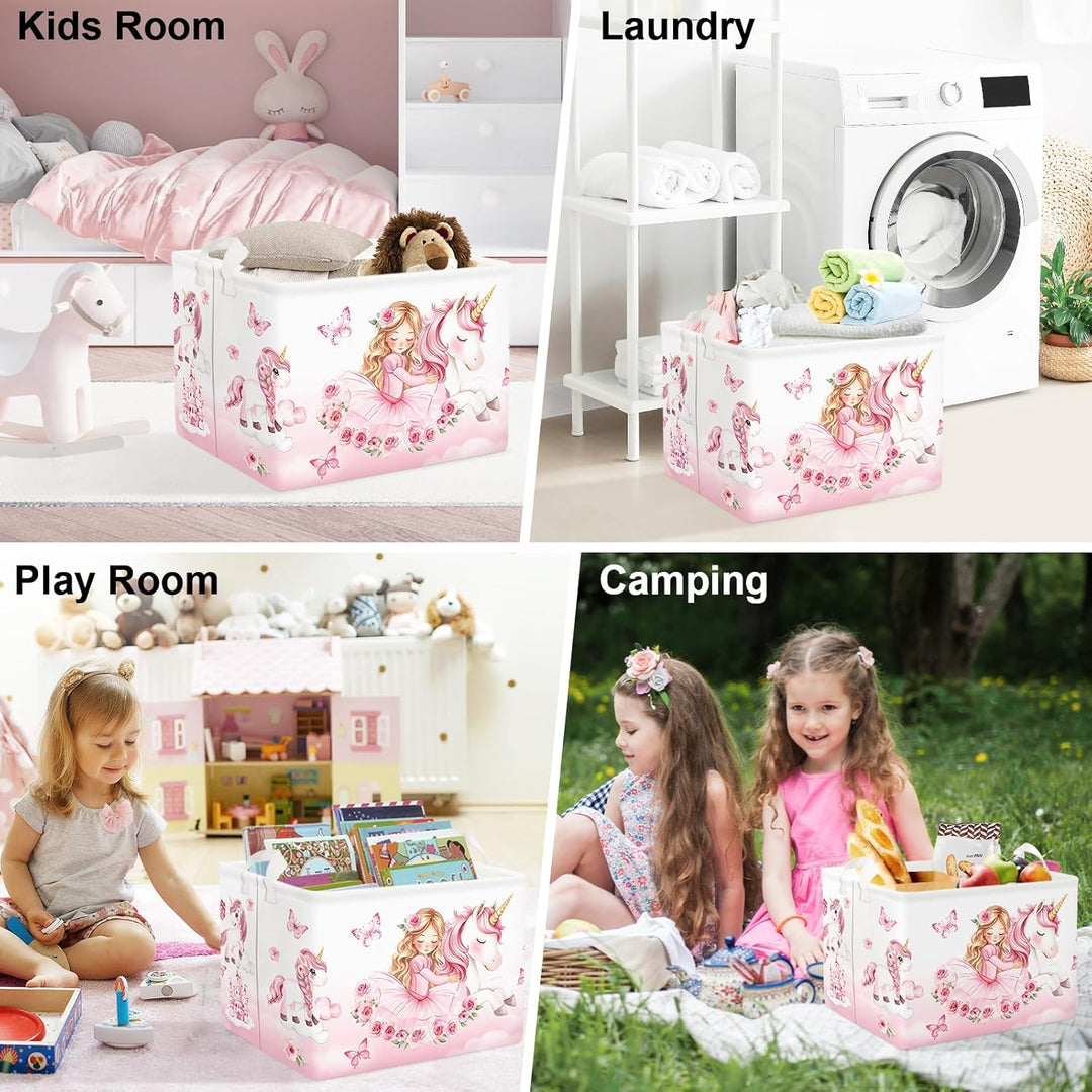 Clastyle Rosa Einhorn Kinder Wäschekorb mit Henkel Faltbar Kleidung Spielzeug Aufbewahrungskorb Mädc