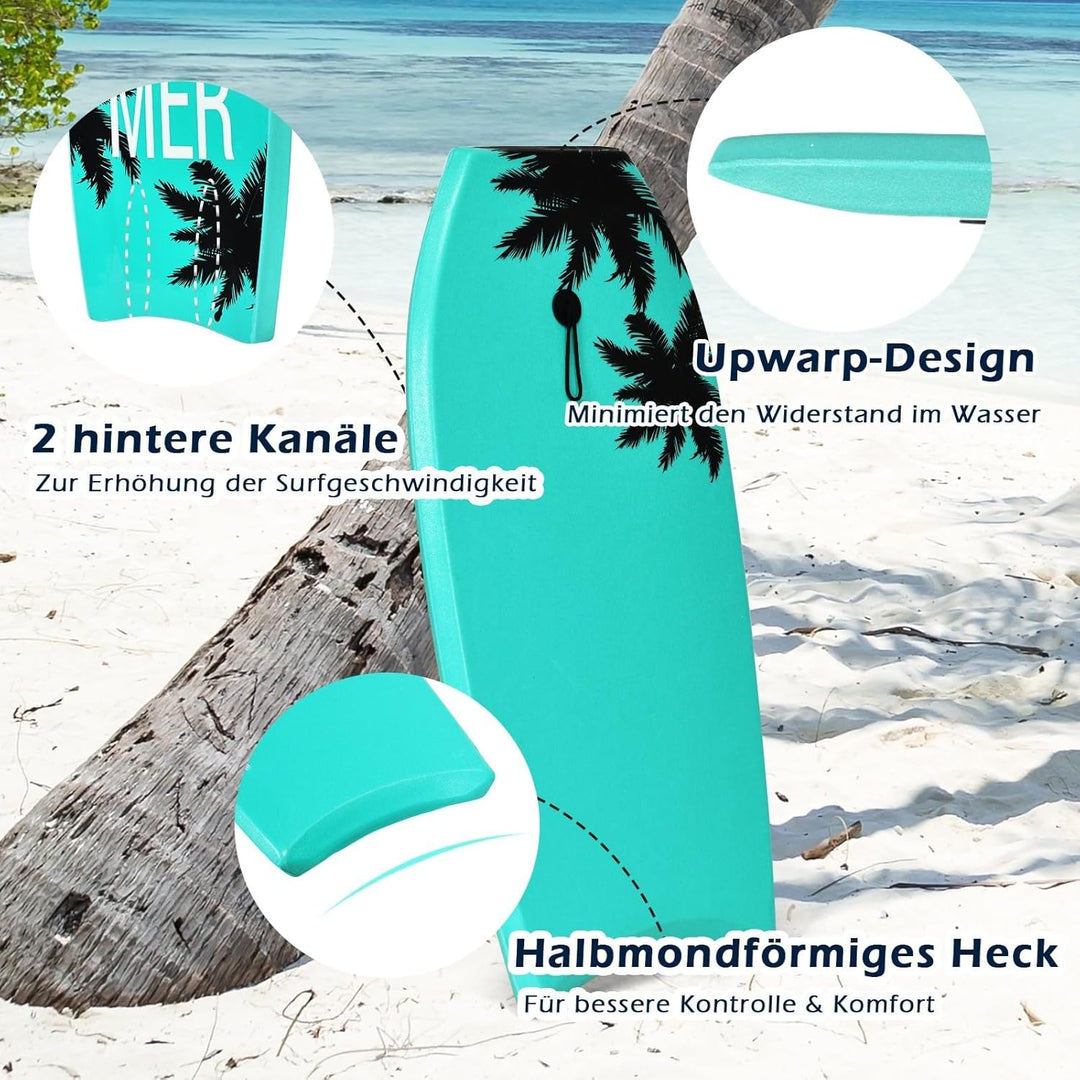 GYMAX Surfbrett, Schwimmbrett mit Zugseil & EPS Schaumstoff-Kern, Bodyboard Surfboard für Kinder & E