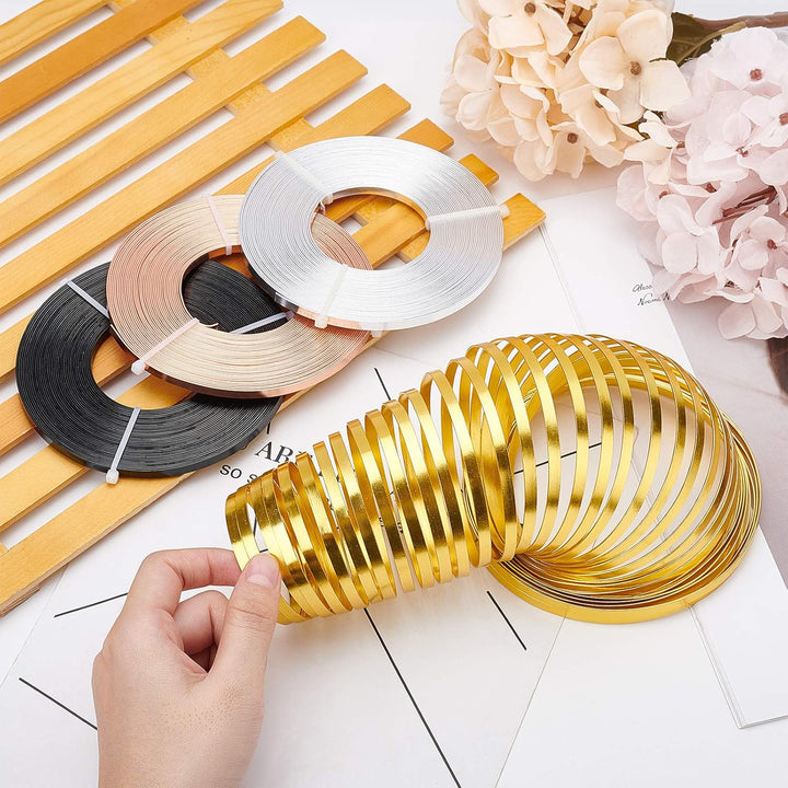 BENECREAT 40m 4 Farben Aluminium Flachdraht 5mm Breit Silber Gold Biegbarer Basteldraht Für Lünette,