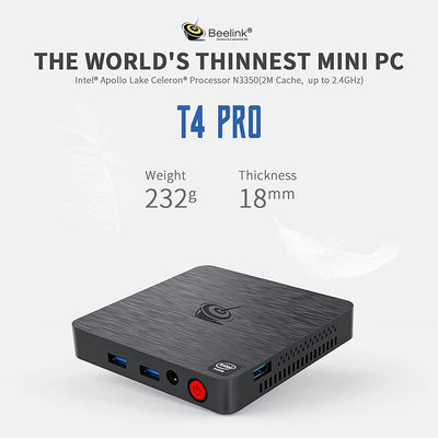 Beelink T4 Pro Mini PC, Mini Desktop Computer 4GB DDR3 64GB eMMC Unterstützung von 4K HD/BT 4.0/Dual