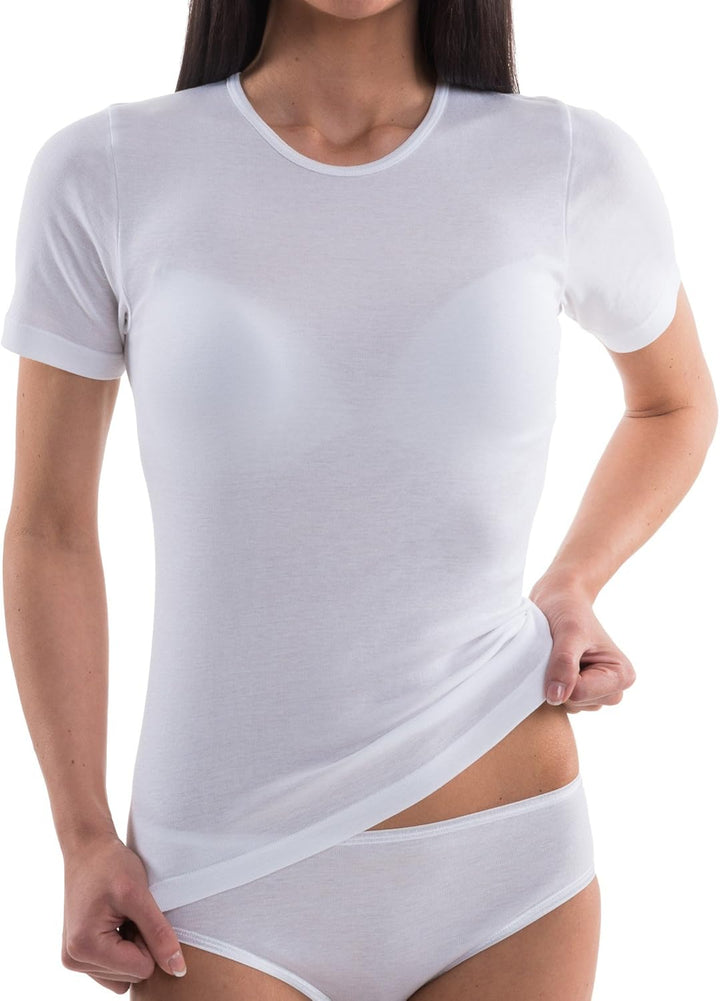 HERMKO 1800 3er Pack Damen Kurzarm Unterhemd aus 100% Bio-Baumwolle M Weiss, M Weiss