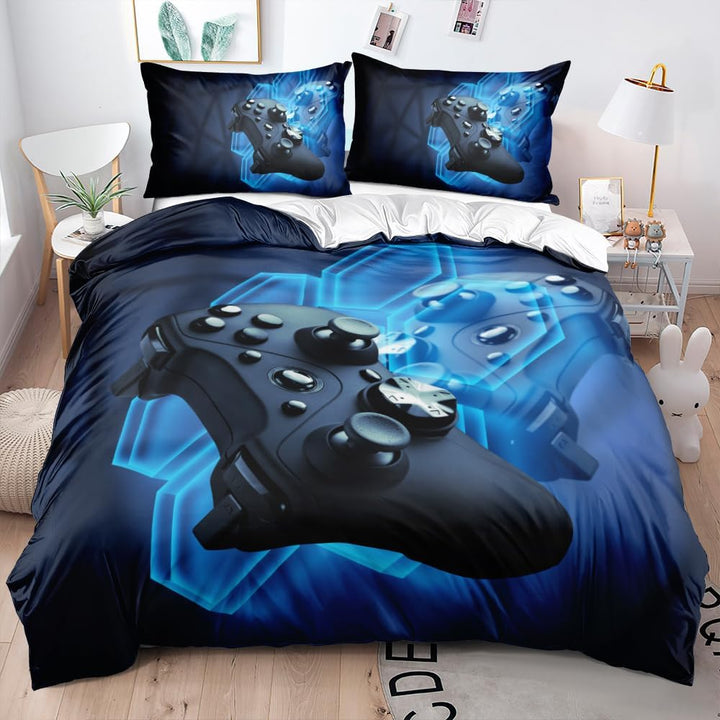 Boqingzhu Bettwäsche 135x200cm Gamer Gamepad Spiele Jungen Blau Weiss Wende Bettwäsche Set 3D Druck