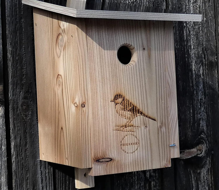 Premium Natur Lärchenholz Nistkasten unbehandelt nach Nabu, massives Vogelhaus Nisthilfe wetterfest
